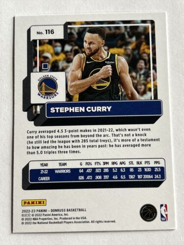 Stephen Curry 2022 23 Panini Donruss 116 Golden State Warriors EBay