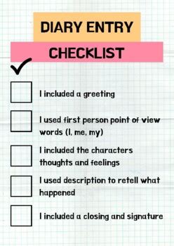 Diary Entry Writing Checklist By Doha Nassar TPT