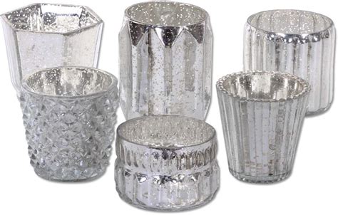 Koyal Wholesale Silver Mixed Mercury Glass Candle Holders 6−pack Mismatched Candle