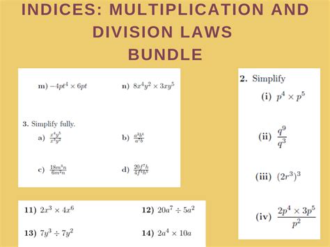 Indices Multiplication And Division Laws Bundle Teaching Resources