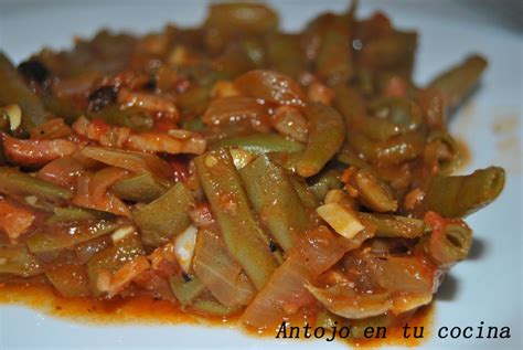 Judías salteadas con beicon y tomate Antojo en tu cocina