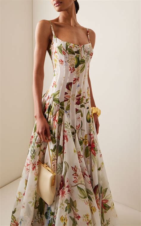 Floral Fauna Silk Gazar Maxi Dress By Oscar De La Renta Moda