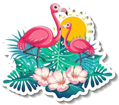 A Sticker Template With Flamingos In Summer Theme 3478665 Vector Art At