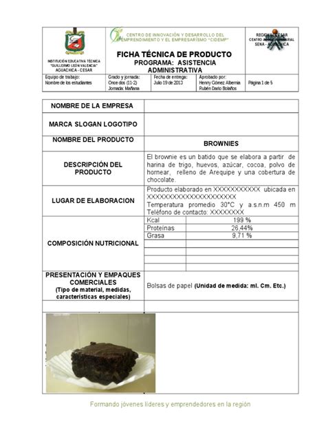 Formato De Ficha Tecnica Pdf Alimentos Comida Y Bebida