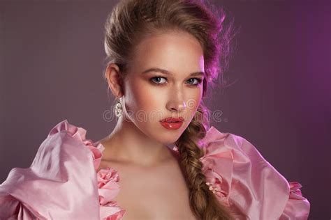 Portrait Of A Beautiful Girl In A Pink Dress Stock Image Image Of