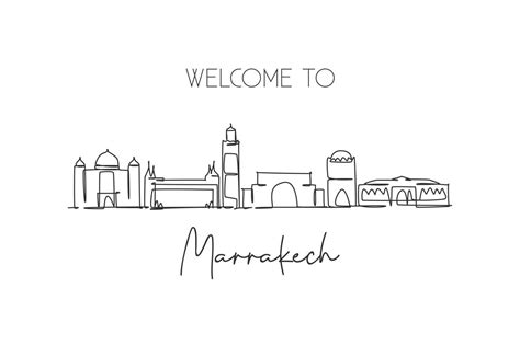 Single continuous line drawing of Marrakech city skyline, Morocco ...