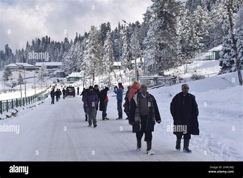 A general view of the snow covered famous ski-resort of Gulmarg after ...