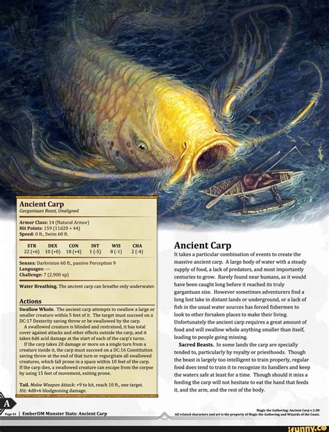 Page Ancient Carp Gargantuan Beast Unaligned Armor Class