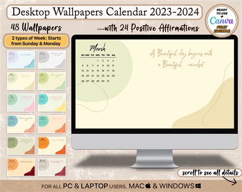 Desktop Wallpapers Positive Affirmation Calendar 2023 2024 Etsy