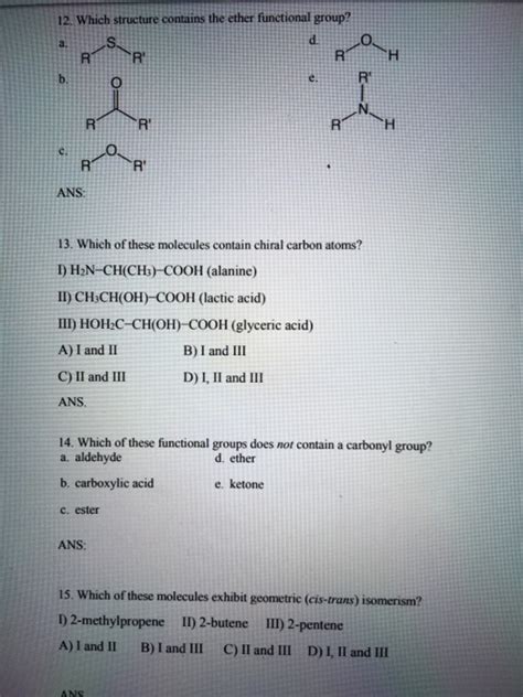 Solved 12. Which structure contains the ether functional | Chegg.com