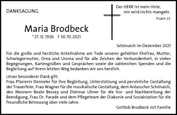 Traueranzeigen von Maria Brodbeck Kreiszeitung Böblinger Bote