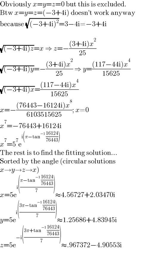 Solve For X Y Y Z Z X Exact Solutions Required 3 4i X Y 3 4i Y Z 3 4i Z X Tinku Tara