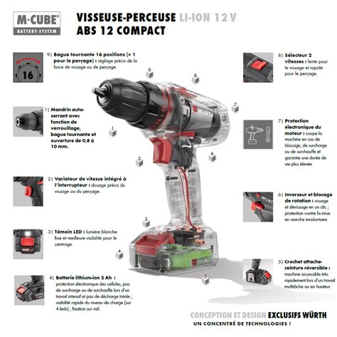 Visseuse perceuse à batterie Li Ion 12 V ABS 12 compact adoptez la