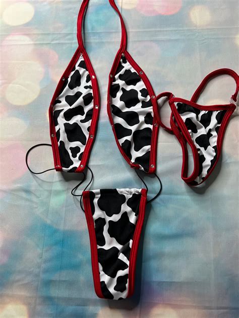 Exotic Dance Wear Cow Print Sling Shot Outfit Sexy Stripper Outfit Lingeriebydylan