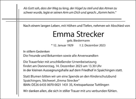 Traueranzeigen Von Emma Strecker Schwaebische De Trauerportal