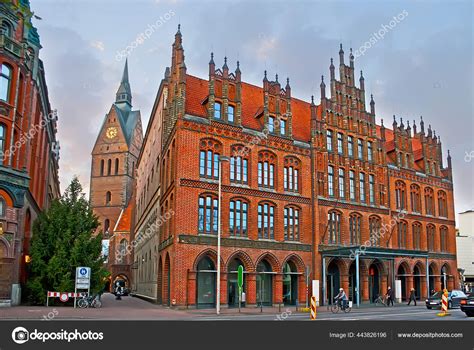 Facade Brick Gothic Style Old Town Hall Building View Marktkirche Stock