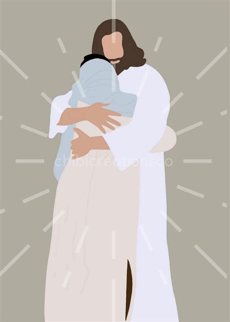 Jesus Christ Hugging Woman Faceless Portrait He Loves Us Etsy 日本