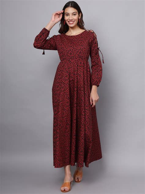 Buy Eavan Women Floral Printed Puff Sleeve Cotton Maxi Dress Dresses