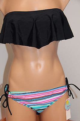 Nwt Raisins Swimsuit Bikini Pc Set Sz L Bandeau Strap Bra Tie Side Ebay