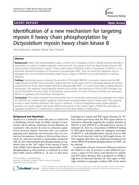 Pdf Identification Of A New Mechanism For Targeting Myosin Ii Heavy