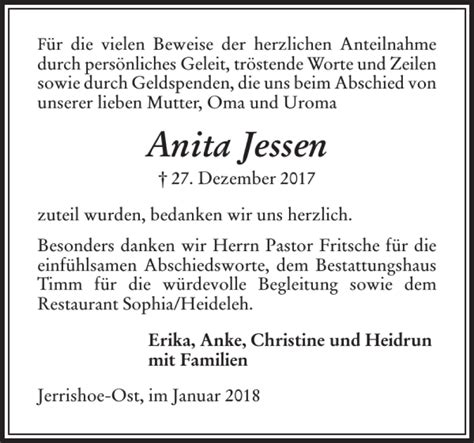 Traueranzeigen Von Anita Jessen Sh Z Trauer