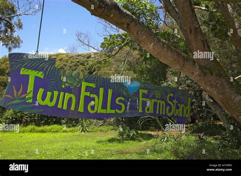 A Sign For Twin Falls Farm Stand Located Along Hana Highway Maui