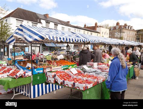 People shopping at Warwick market; the Market Place, Warwick town Stock ...