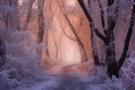 Premium Ai Image Foggy Winter Path Through Frosty Park Created With