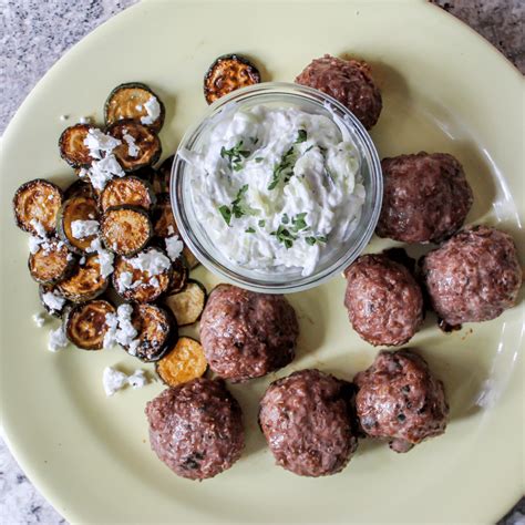 Lamb Meatballs With Tzatziki And Roasted Lemon Paprika Zucchini With