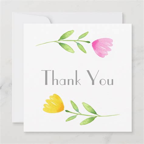 Pink And Yellow Watercolor Flower Stems Thank You Card Zazzle