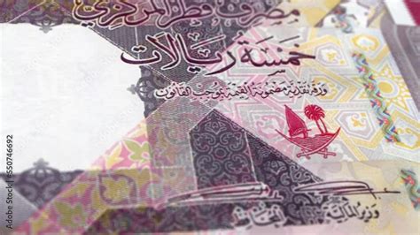 Qatar Qatari Riyal Banknotes Five Qatari Riyal Close Up And Macro