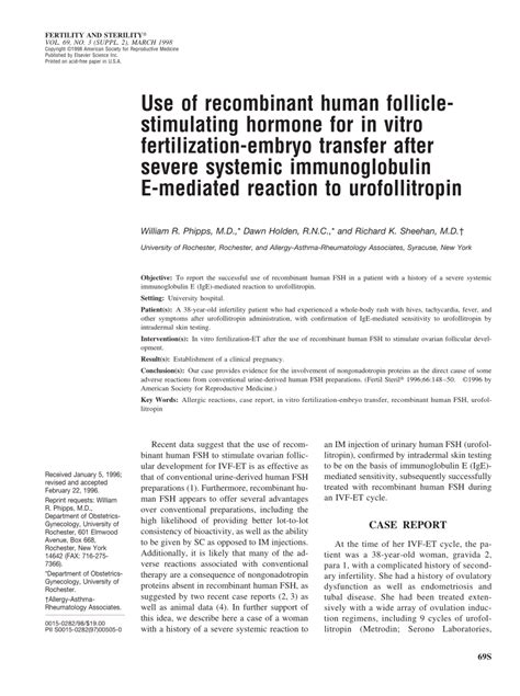 Pdf Use Of Recombinant Human Follicle Stimulating Hormone For In