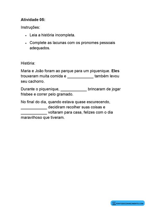 Exercícios Sobre Pronomes Com Gabarito Para O 7o Ano Pdf