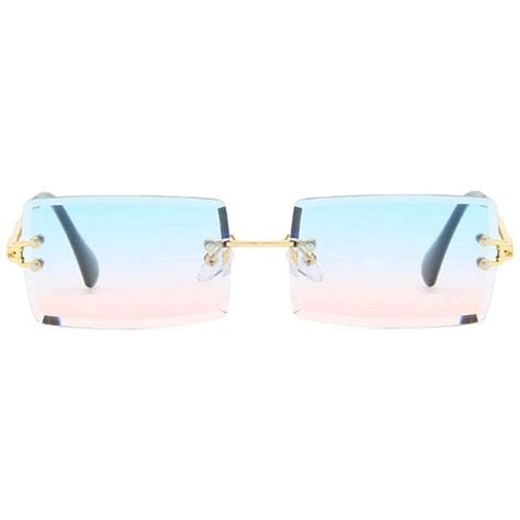 Hip Hop Rimless Sunglasses Women Men Rectangular Sun Glasses Sunglass Streetwear Eyewear Blue