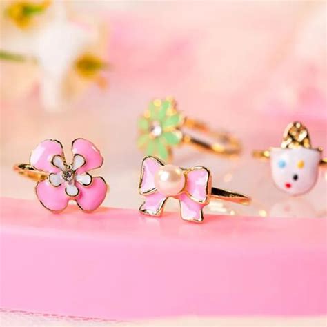 10pcslot Love Kids Cute Sweet Rings Design Flower Animal Fashion