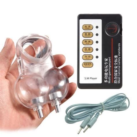 SM E Stim Shock Penis Plug Ring Nipple Sucker Chastity Cock Cage Device