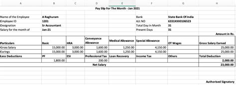 Salary Slip For Per Month In India