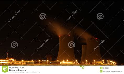 Nuclear Power Plant At Night Temelin Czech Republic Stock Image