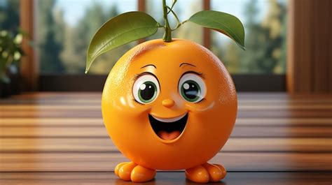 Premium Photo | Orange fruit animated character in happy mode 3d image