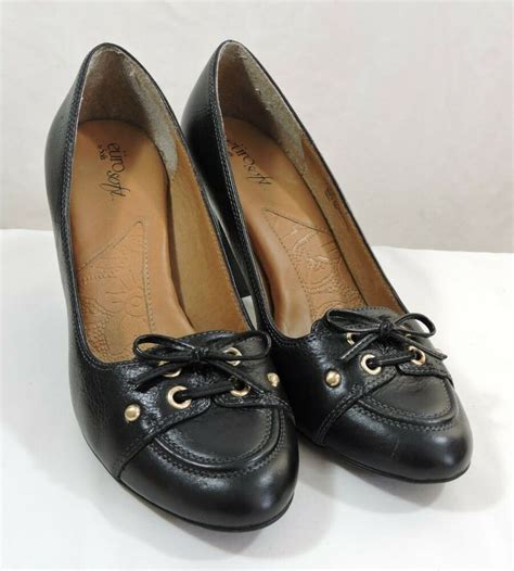 Euro Soft By Softt Black Leather Tied Loafer Heels Sz M