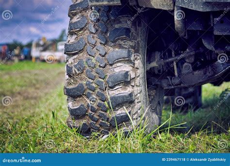 Suspension And Dirty Wheel Tread On Grass Stock Photo Image Of