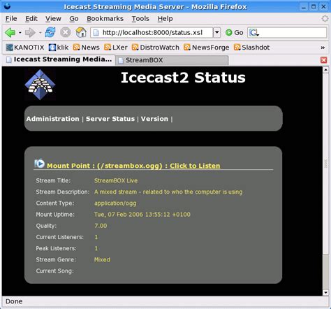 the Icecast2 status page >> Receive the stream @ RadioStreaming e ...