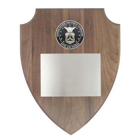 Cap Engraving Plate Shield Shaped Walnut Metal Seal Plaque Vanguard Industries