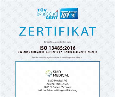 SMD Medical AG ISO Zertifizierung