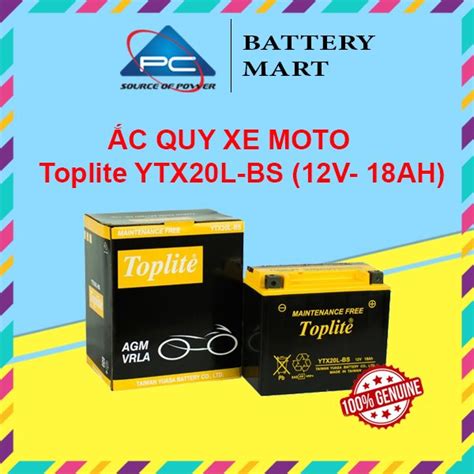 Ắc quy xe moto Toplite YTX20L BS 12V 18AH dùng cho Harley Davidson