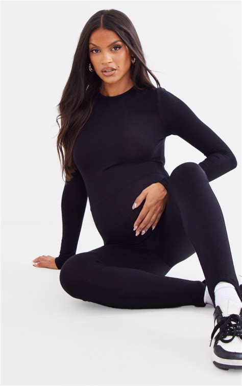 Maternity Black Long Sleeve Jumpsuit Prettylittlething