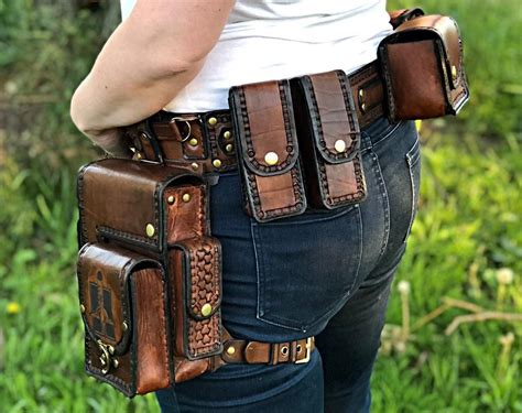 Leather Utility Belt With Hip Bag Pocket Belt Belt Bag Etsy