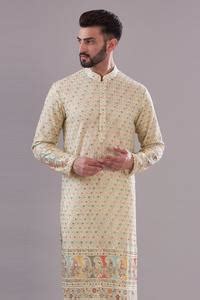 Buy Cream Georgette Embroidered Chikankari Paisley Kurta For Men By