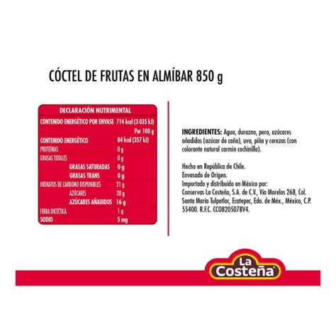 Coctel de frutas en almíbar La Costeña 850 g Bodega Aurrera Despensa