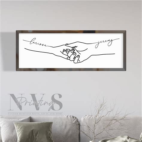 Custom Minimalist Line Art Print Couple Holding Hands Line Art